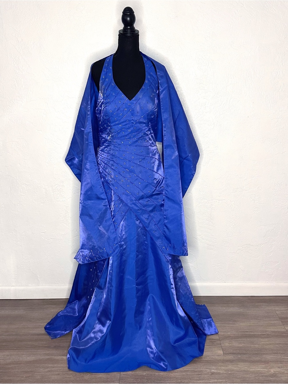 Miss Milan vintage 90s blue metallic formal gown